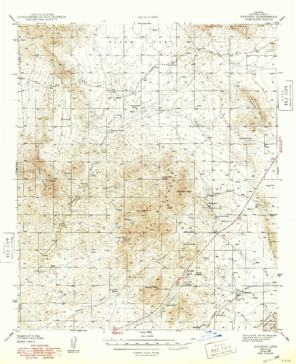 USGS 1:62500-SCALE QUADRANGLE FOR DRAGOON, AZ 1943