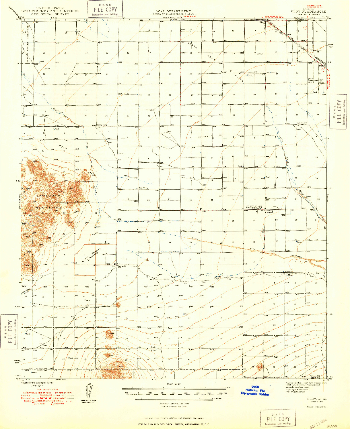 USGS 1:62500-SCALE QUADRANGLE FOR ELOY, AZ 1948