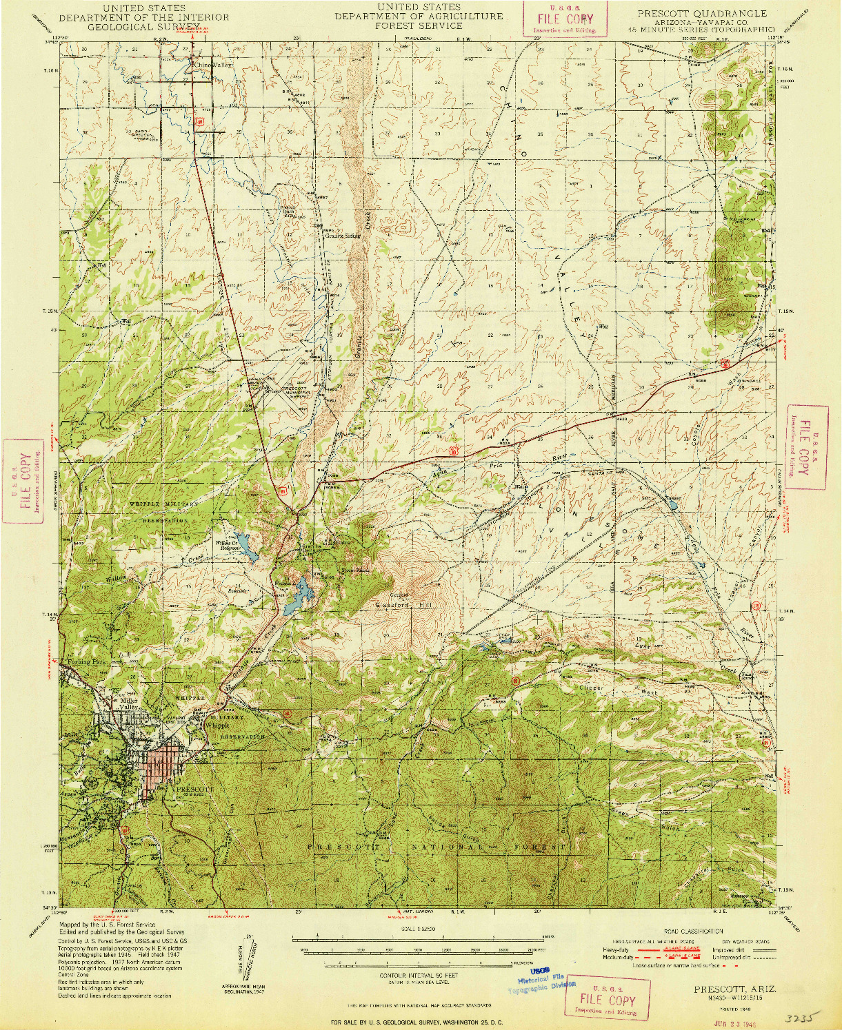 USGS 1:62500-SCALE QUADRANGLE FOR PRESCOTT, AZ 1948