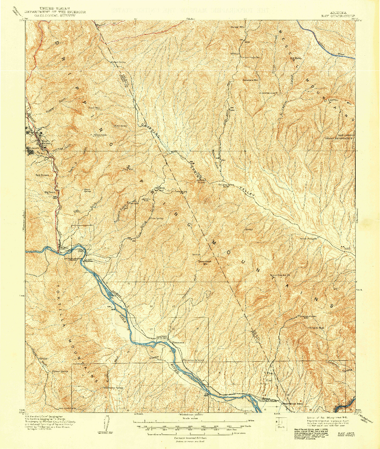 USGS 1:62500-SCALE QUADRANGLE FOR RAY, AZ 1910
