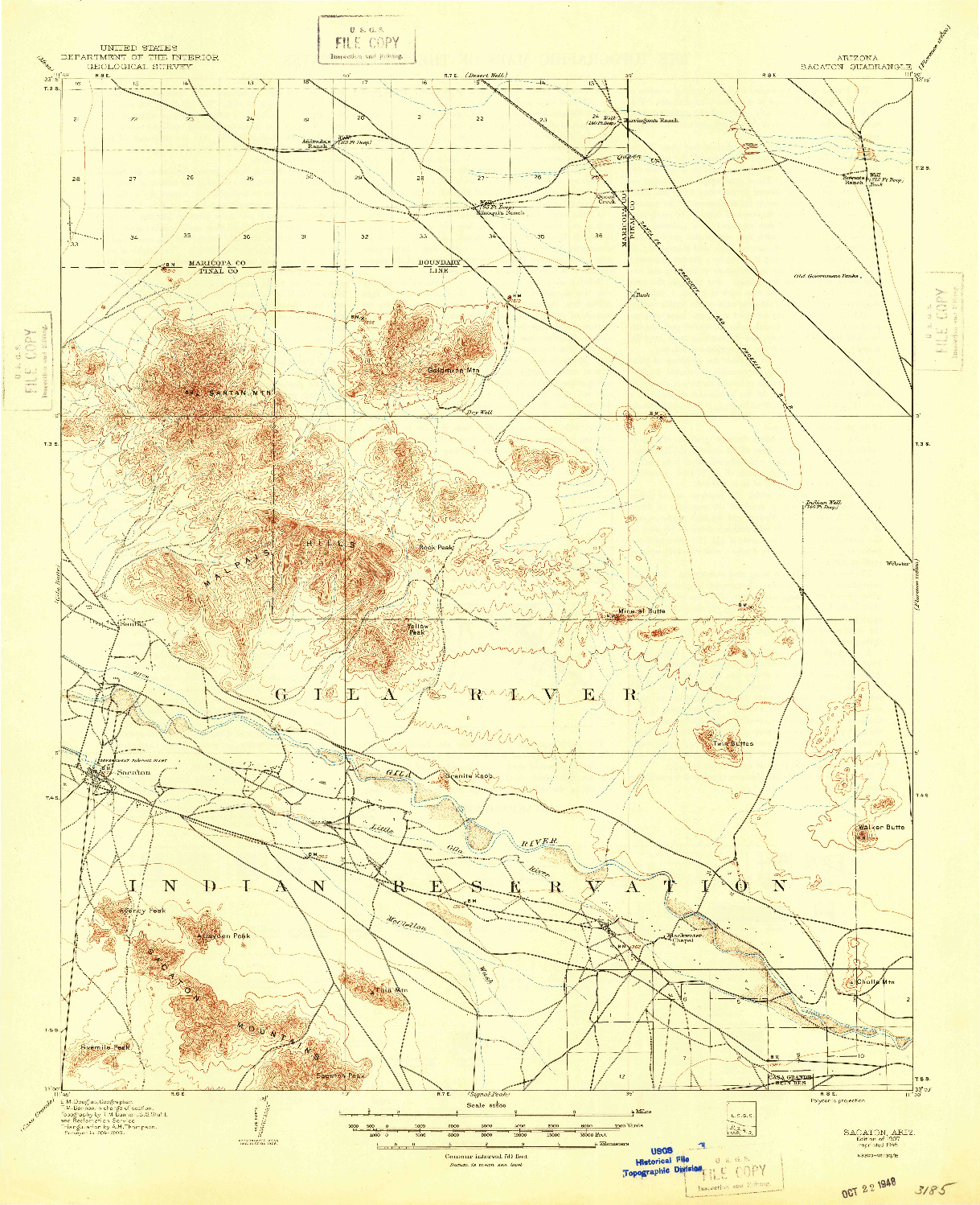 USGS 1:62500-SCALE QUADRANGLE FOR SACATON, AZ 1907