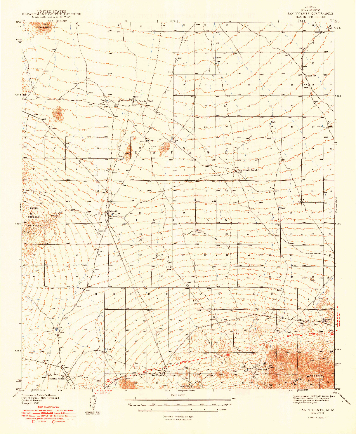 USGS 1:62500-SCALE QUADRANGLE FOR SAN VICENTE, AZ 1948