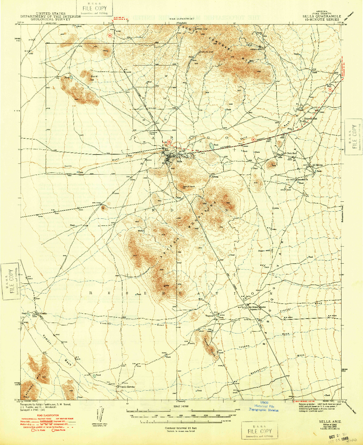USGS 1:62500-SCALE QUADRANGLE FOR SELLS, AZ 1943