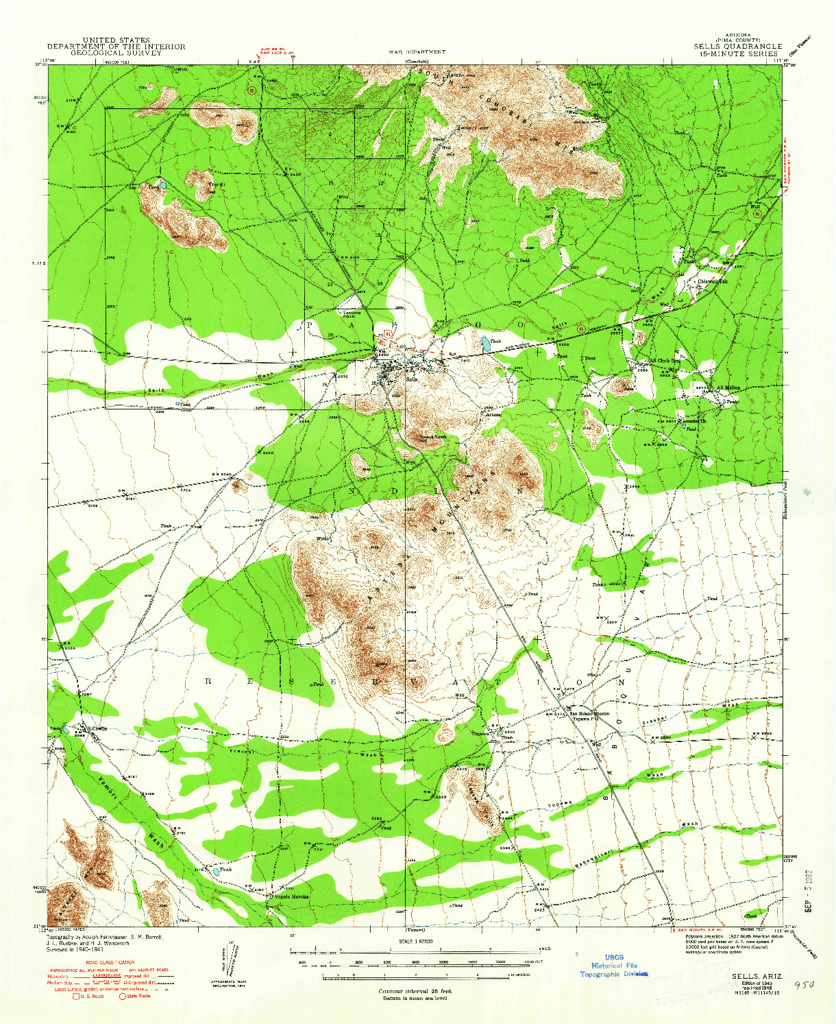 USGS 1:62500-SCALE QUADRANGLE FOR SELLS, AZ 1943