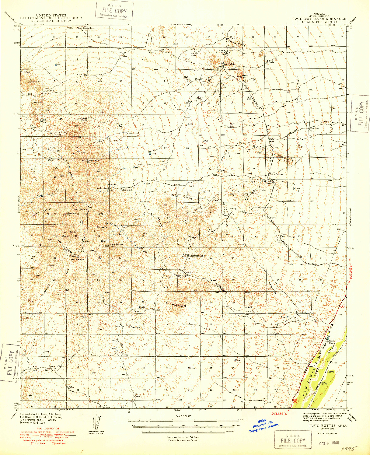 USGS 1:62500-SCALE QUADRANGLE FOR TWIN BUTTES, AZ 1948