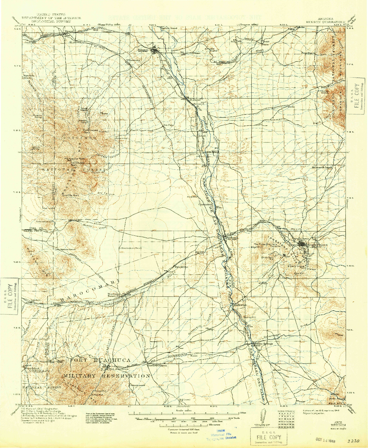 USGS 1:125000-SCALE QUADRANGLE FOR BENSON, AZ 1915