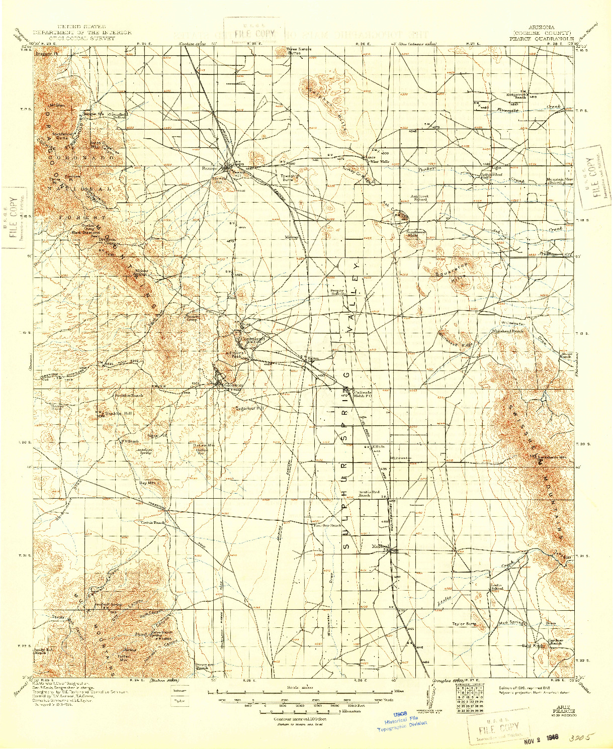 USGS 1:125000-SCALE QUADRANGLE FOR PEARCE, AZ 1916