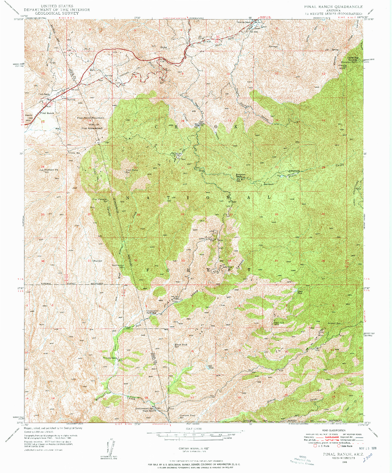 USGS 1:24000-SCALE QUADRANGLE FOR PINAL RANCH, AZ 1948