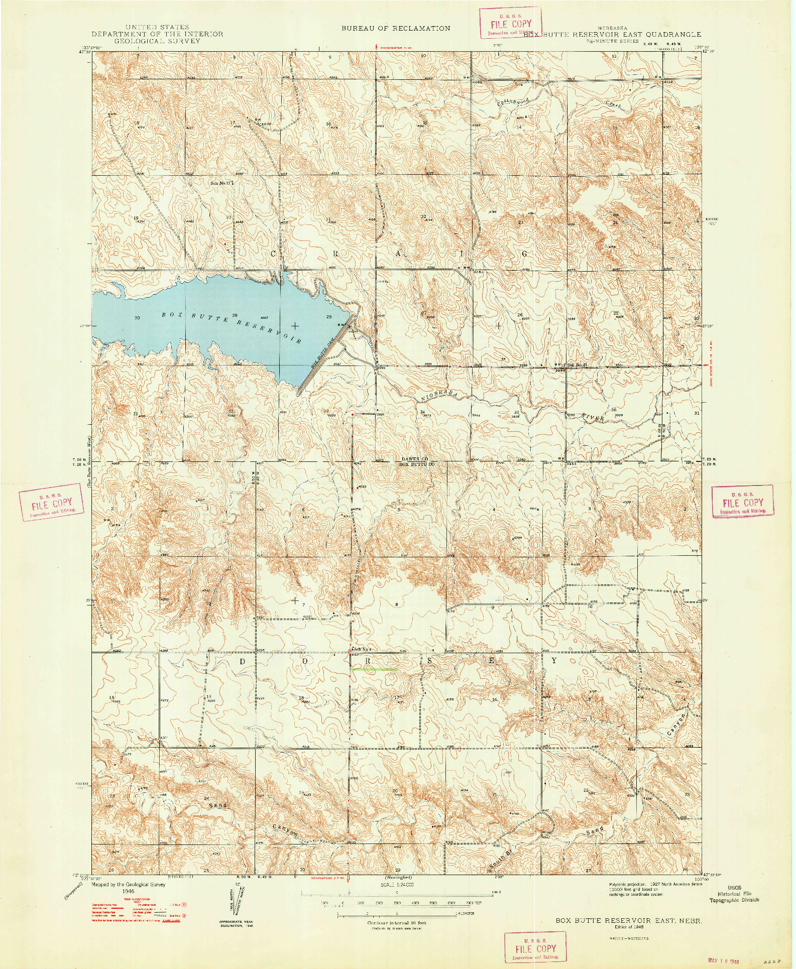 USGS 1:24000-SCALE QUADRANGLE FOR BOX BUTTE RESERVOIR EAST, NE 1948