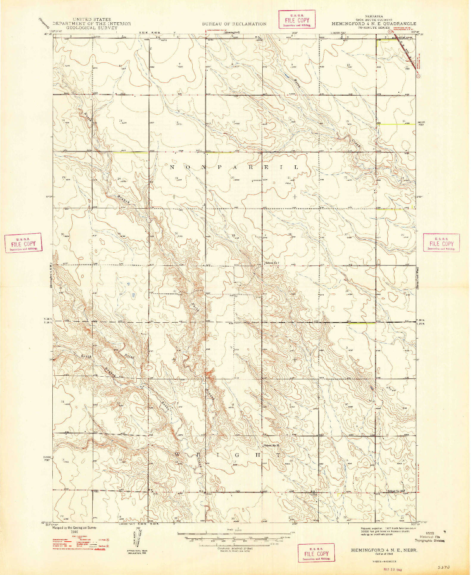 USGS 1:24000-SCALE QUADRANGLE FOR HEMINGFORD 4 NE, NE 1948