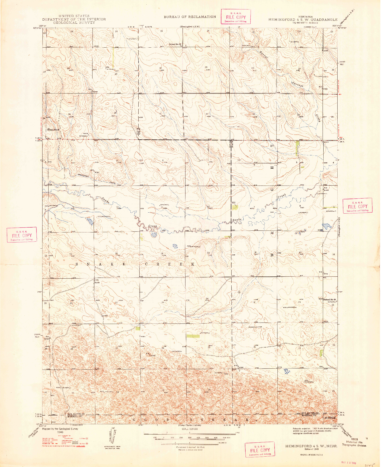 USGS 1:24000-SCALE QUADRANGLE FOR HEMINGFORD 4 SW, NE 1948