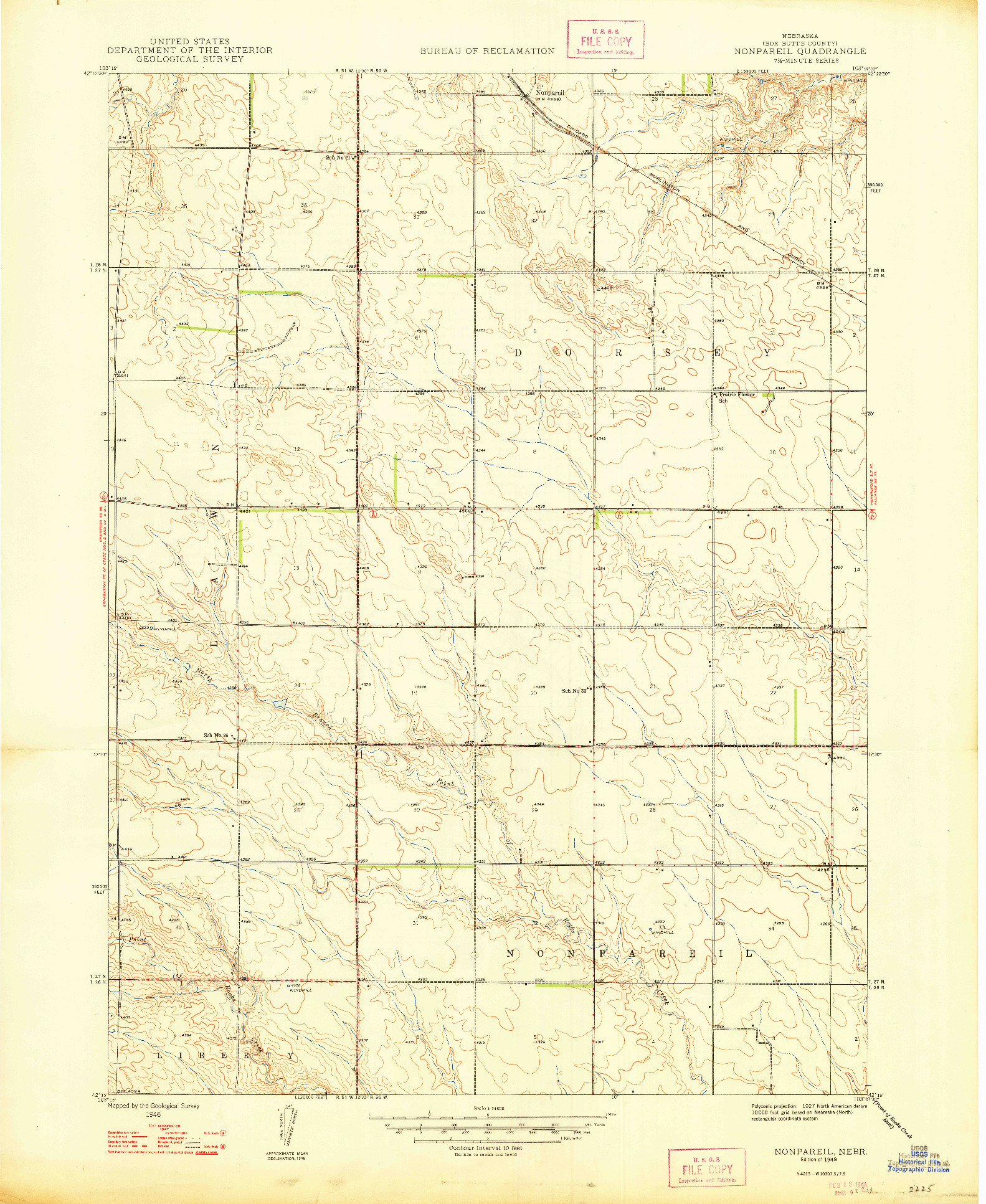 USGS 1:24000-SCALE QUADRANGLE FOR NONPAREIL, NE 1948