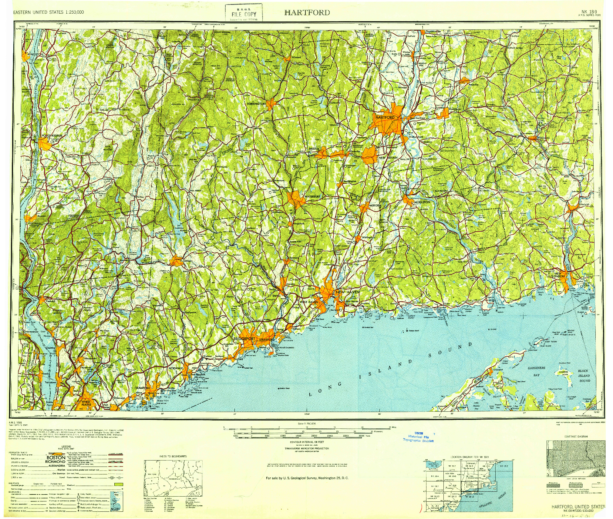 USGS 1:250000-SCALE QUADRANGLE FOR HARTFORD, CT 1948