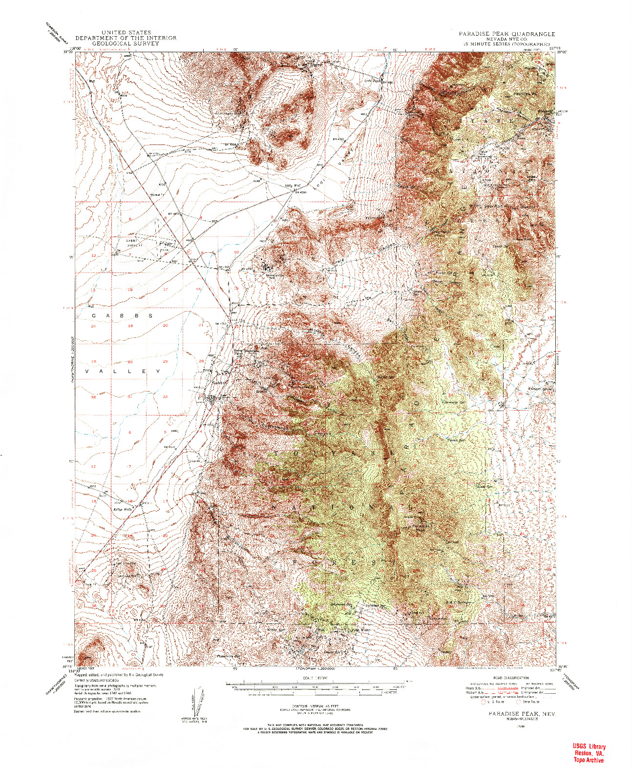 USGS 1:62500-SCALE QUADRANGLE FOR PARADISE PEAK, NV 1948