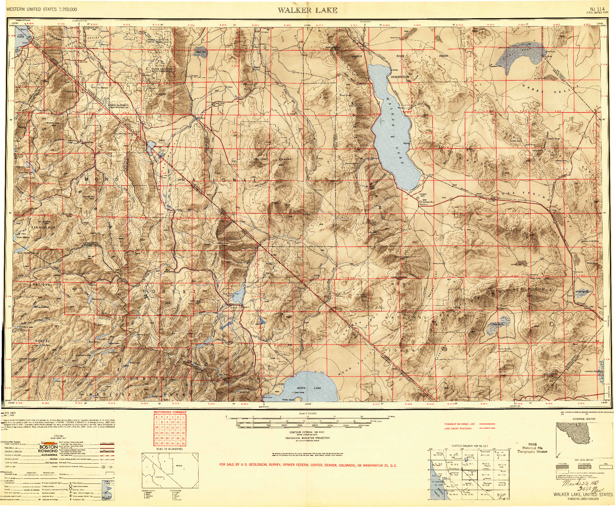 USGS 1:250000-SCALE QUADRANGLE FOR WALKER LAKE, NV 1948