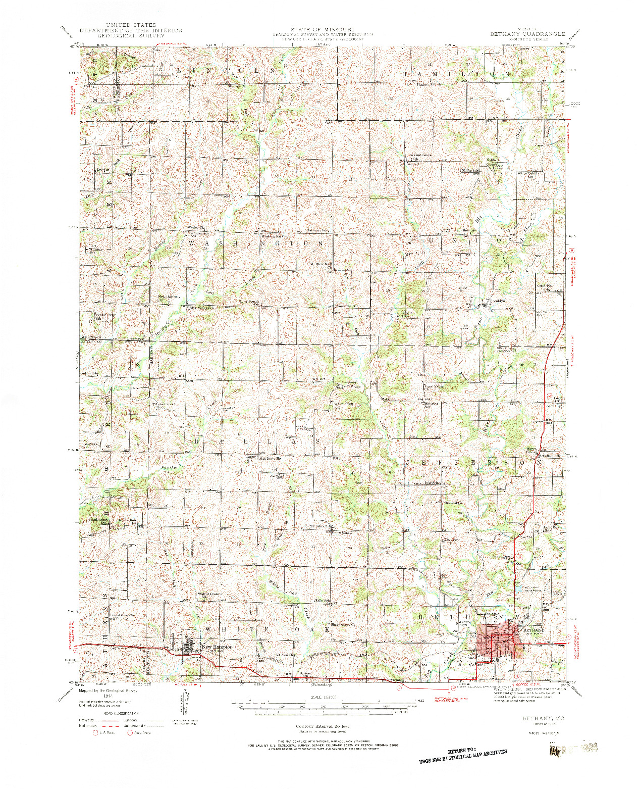 USGS 1:62500-SCALE QUADRANGLE FOR BETHANY, MO 1948