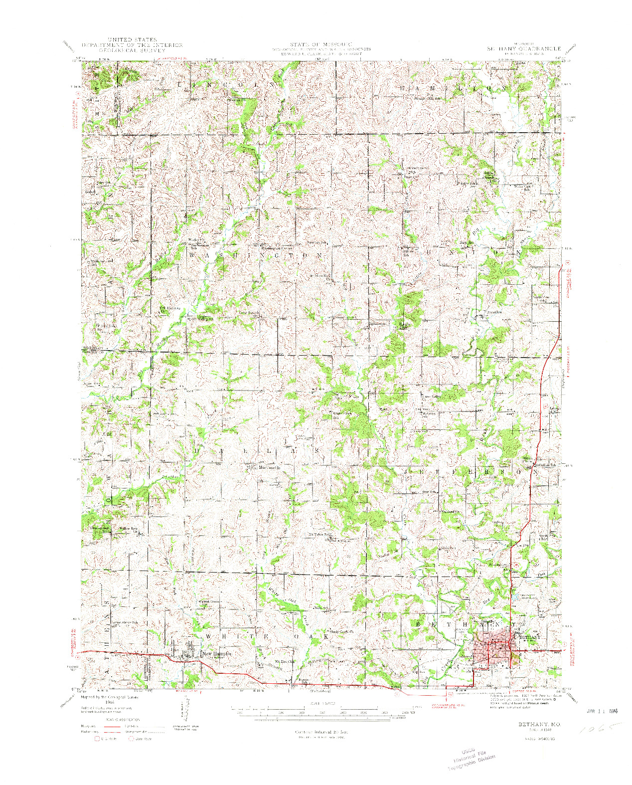 USGS 1:62500-SCALE QUADRANGLE FOR BETHANY, MO 1948