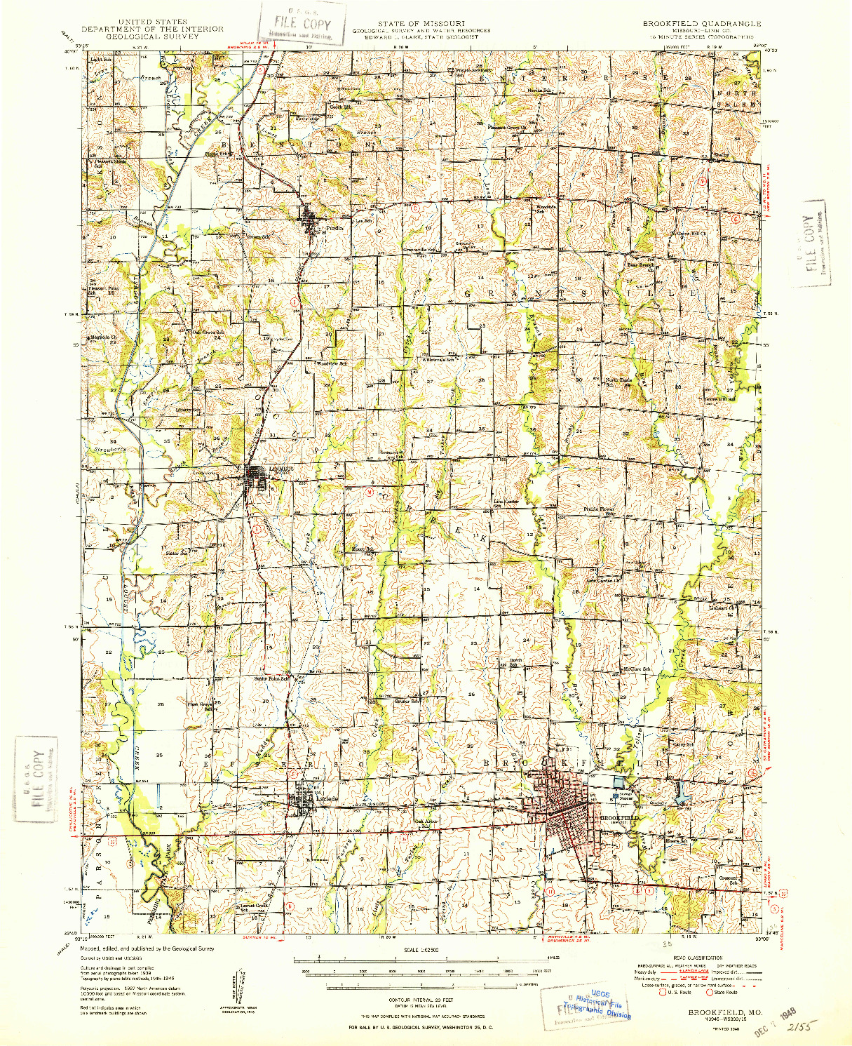 USGS 1:62500-SCALE QUADRANGLE FOR BROOKFIELD, MO 1948
