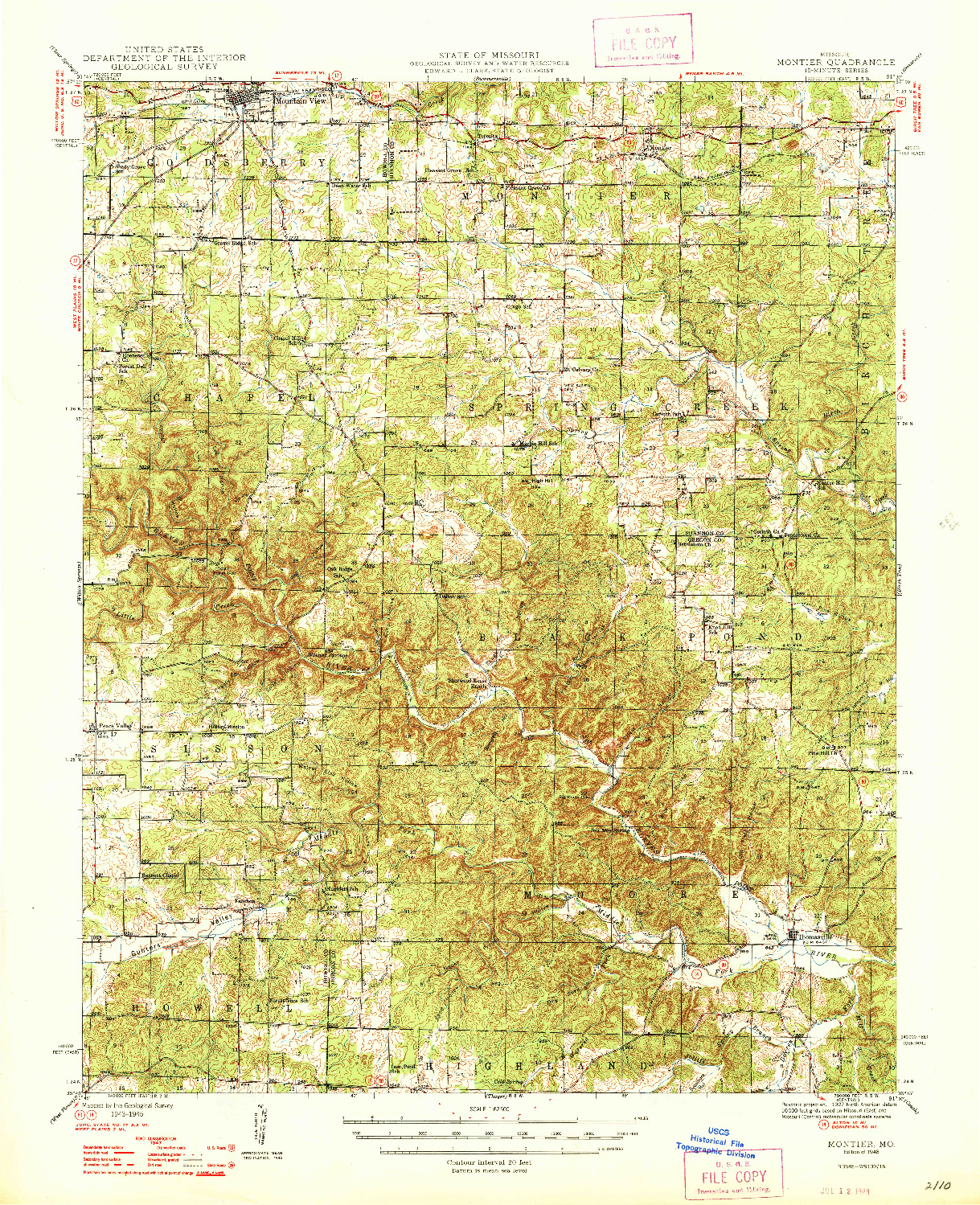 USGS 1:62500-SCALE QUADRANGLE FOR MONTIER, MO 1948