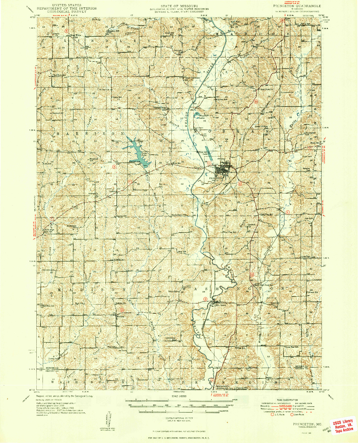 USGS 1:62500-SCALE QUADRANGLE FOR PRINCETON, MO 1948