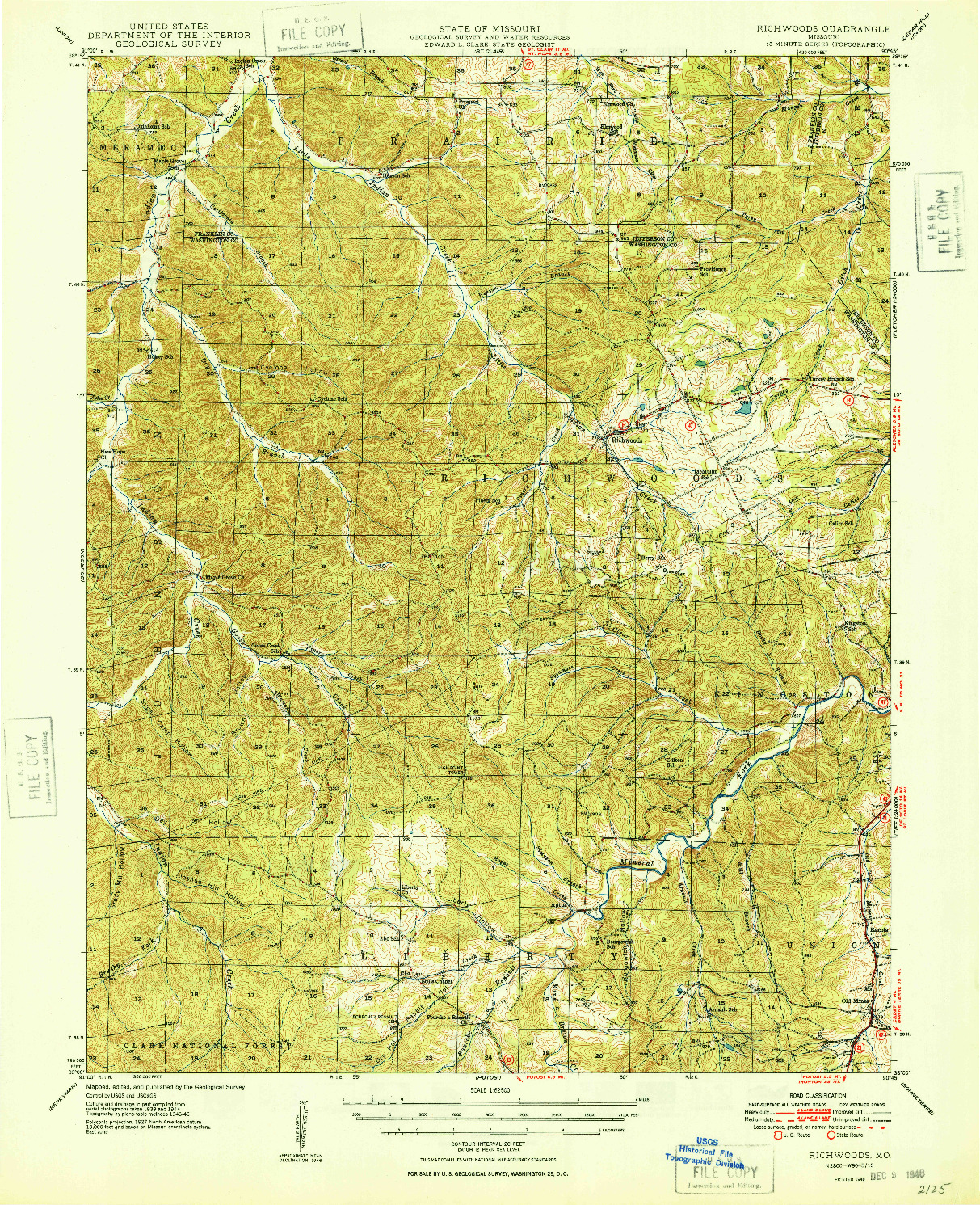 USGS 1:62500-SCALE QUADRANGLE FOR RICHWOODS, MO 1948