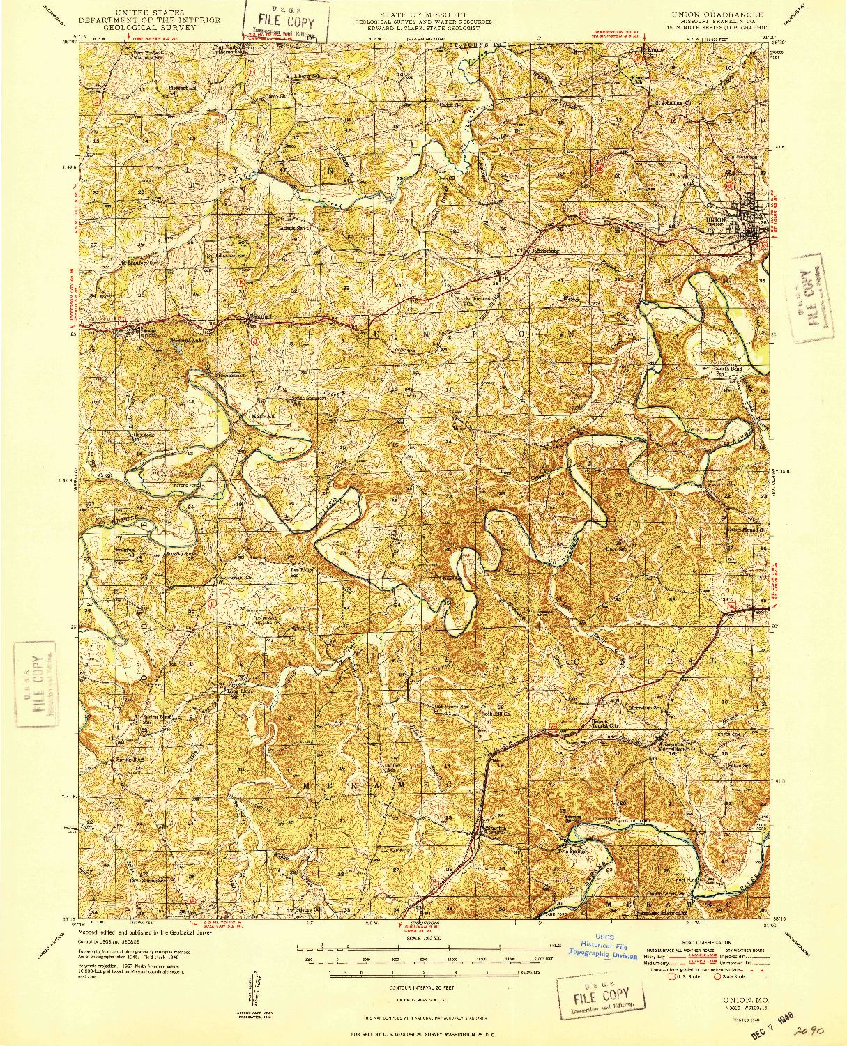 USGS 1:62500-SCALE QUADRANGLE FOR UNION, MO 1948