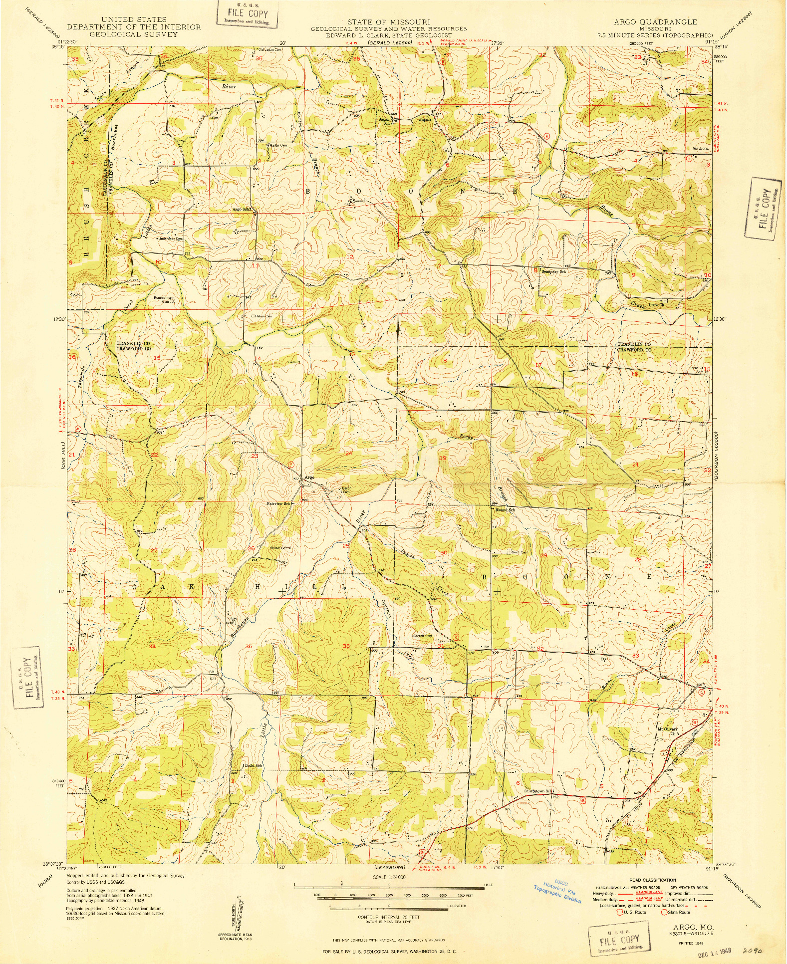 USGS 1:24000-SCALE QUADRANGLE FOR ARGO, MO 1948