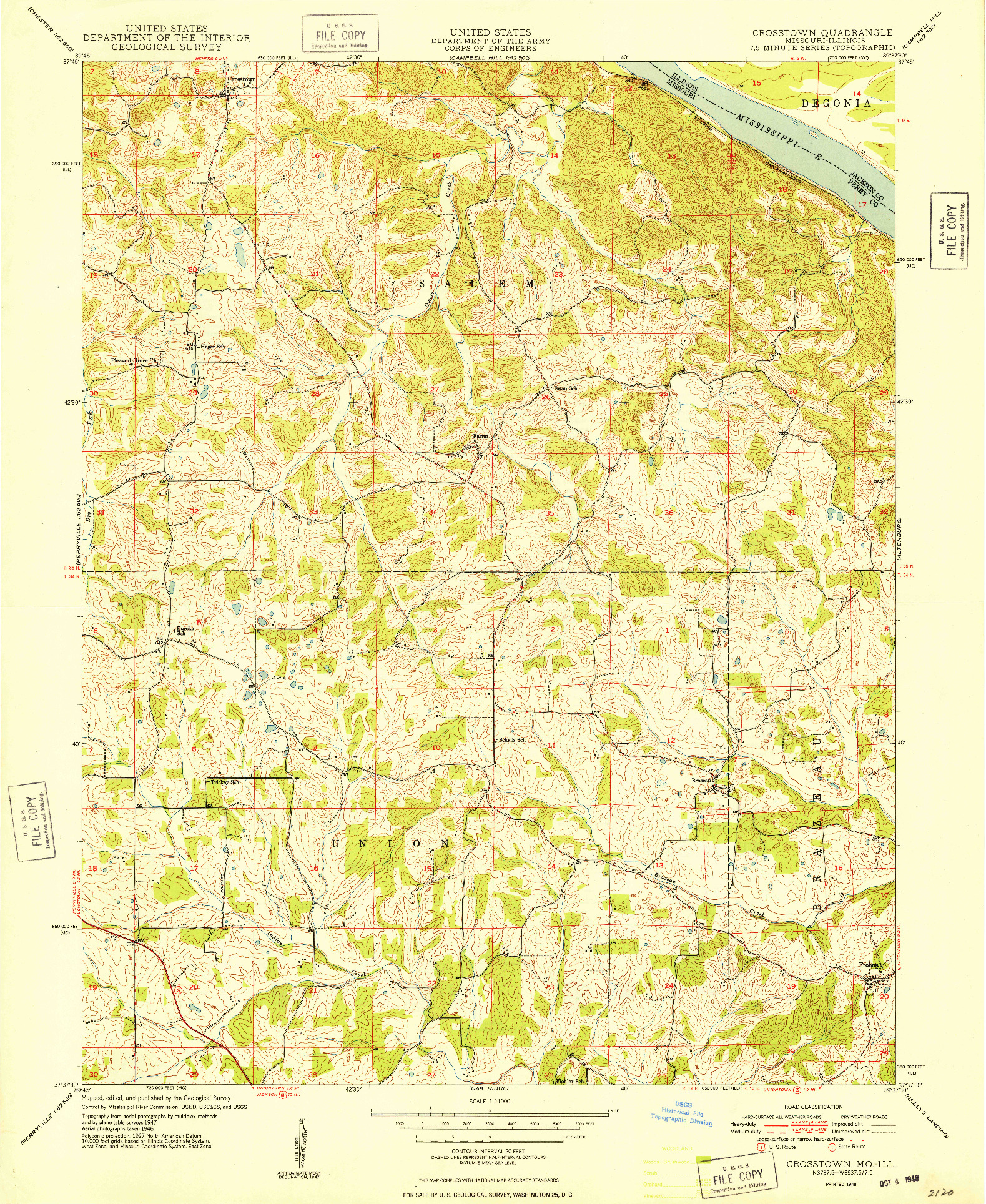 USGS 1:24000-SCALE QUADRANGLE FOR CROSSTOWN, MO 1948