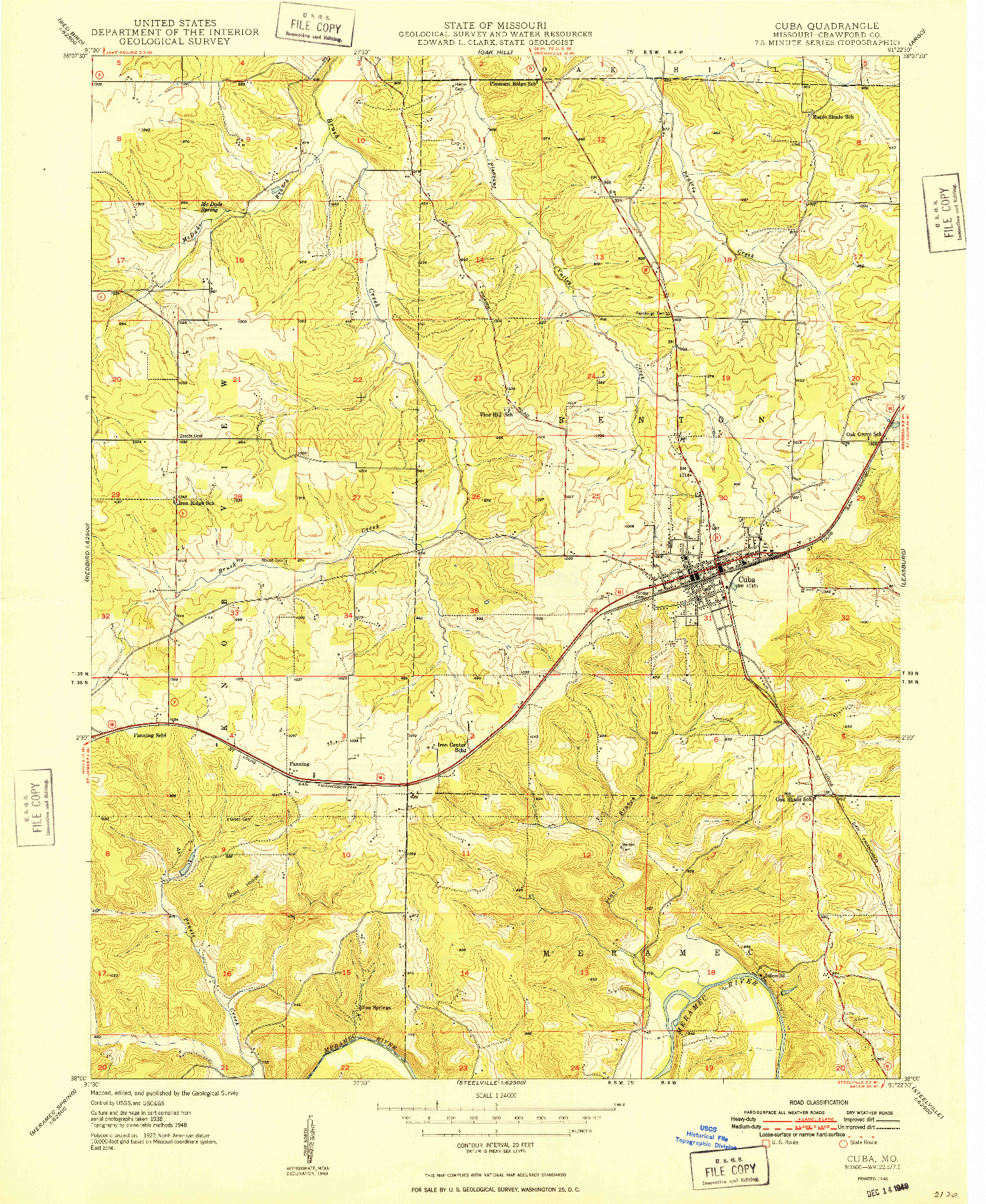 USGS 1:24000-SCALE QUADRANGLE FOR CUBA, MO 1948
