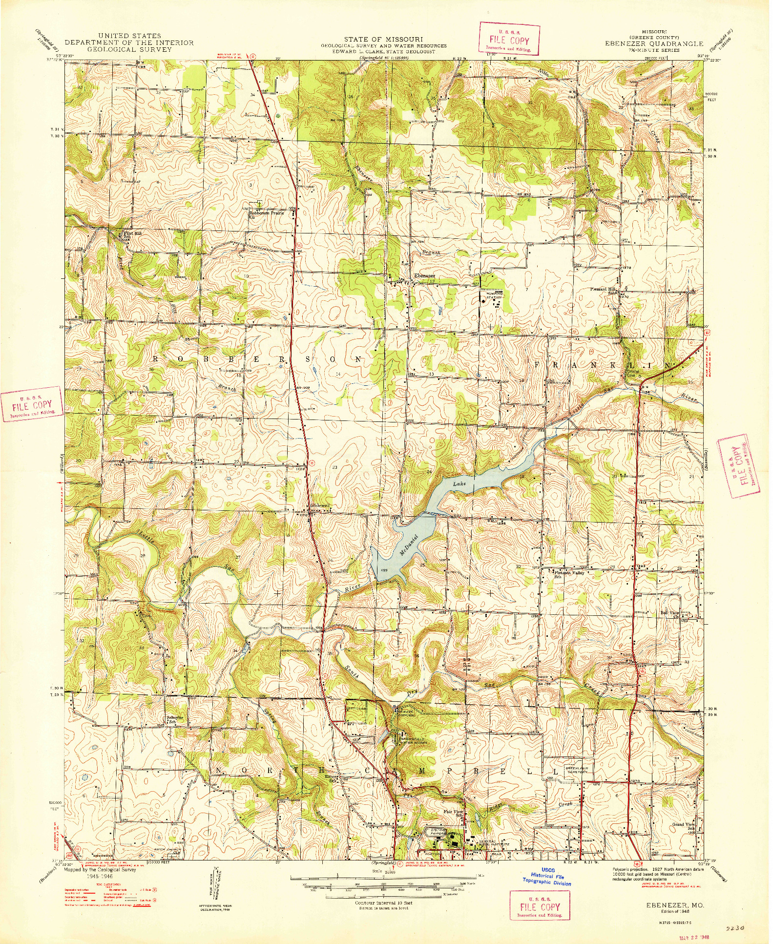 USGS 1:24000-SCALE QUADRANGLE FOR EBENEZER, MO 1948