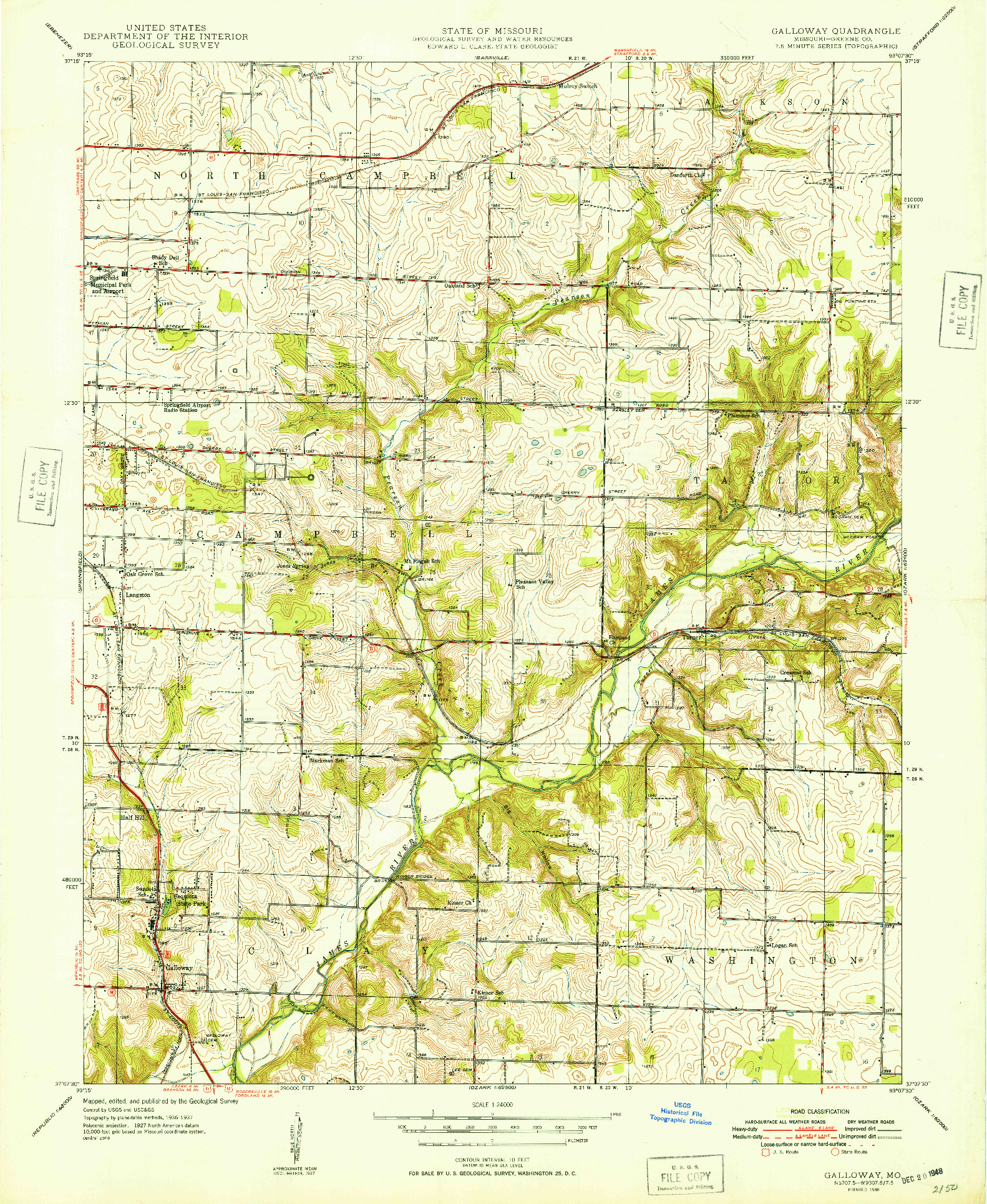 USGS 1:24000-SCALE QUADRANGLE FOR GALLOWAY, MO 1948
