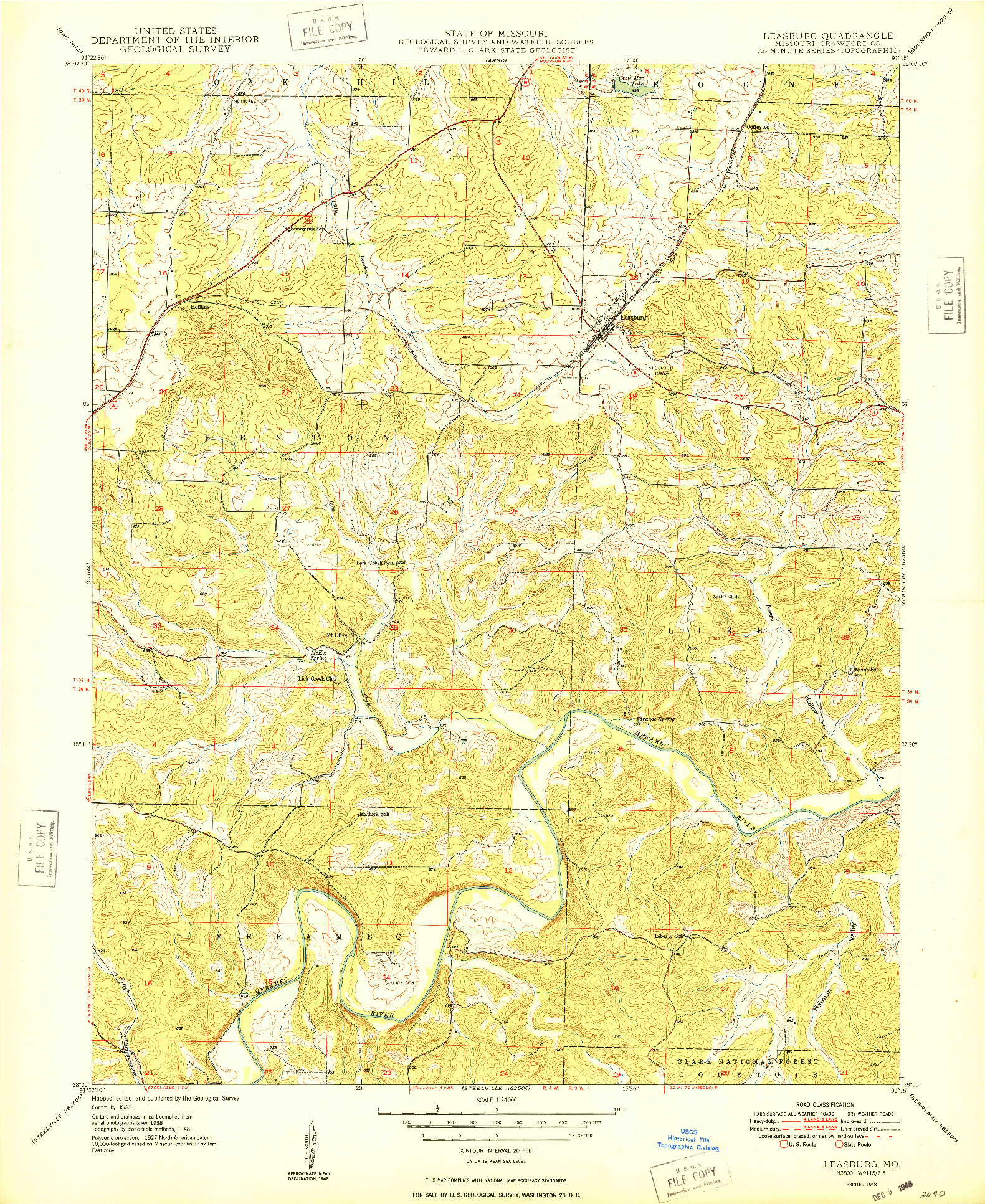 USGS 1:24000-SCALE QUADRANGLE FOR LEASBURG, MO 1948