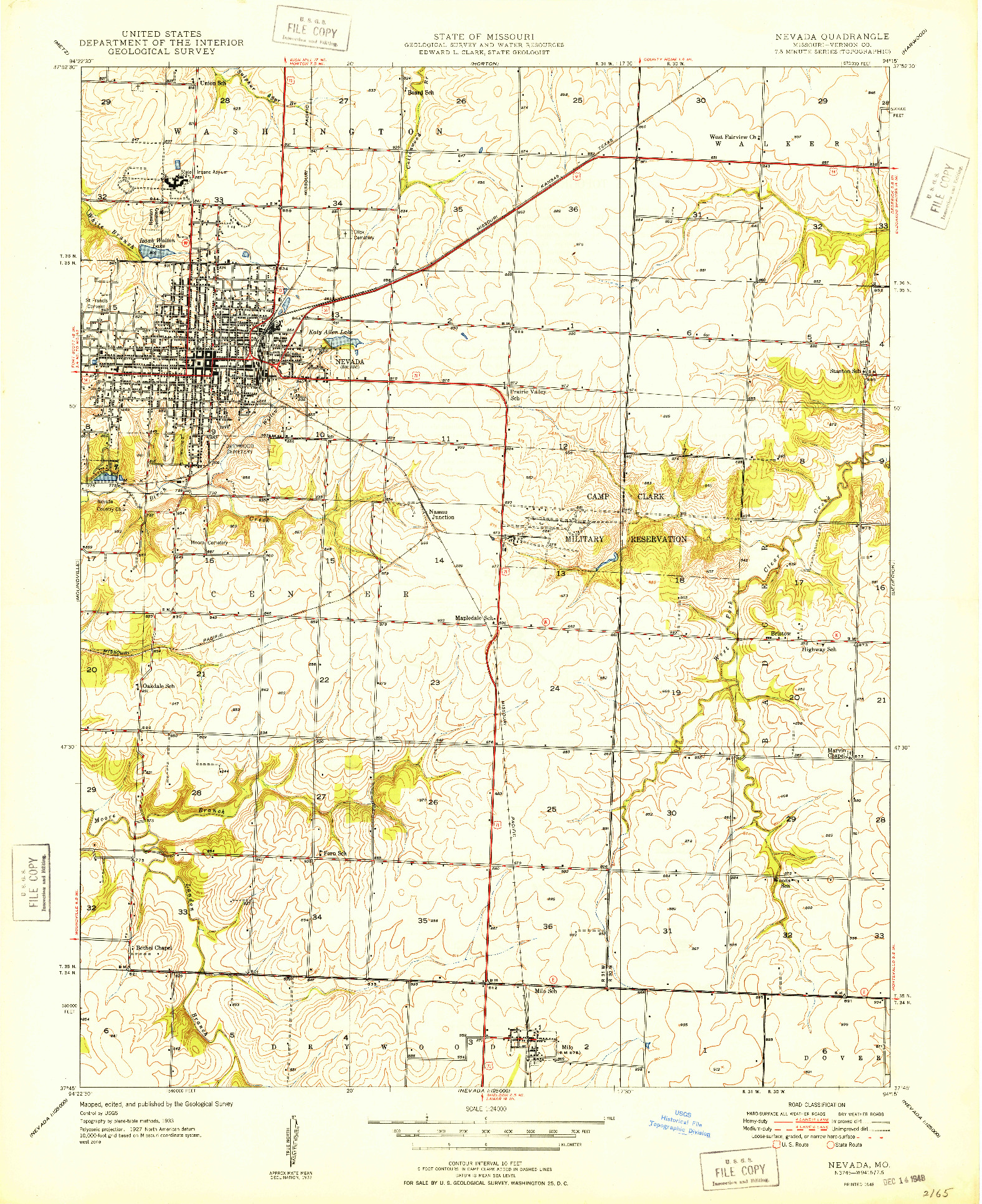 USGS 1:24000-SCALE QUADRANGLE FOR NEVADA, MO 1948