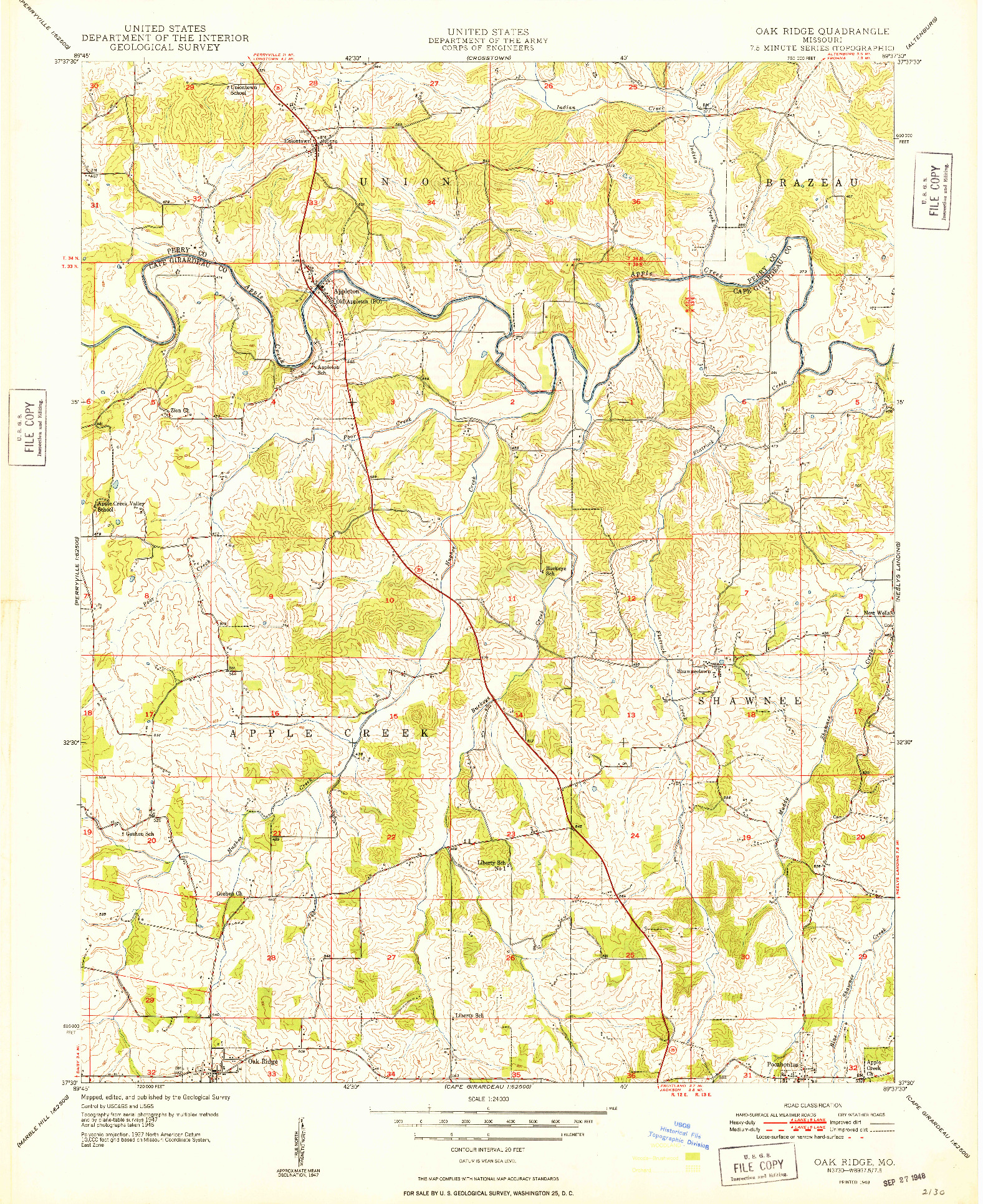 USGS 1:24000-SCALE QUADRANGLE FOR OAK RIDGE, MO 1948