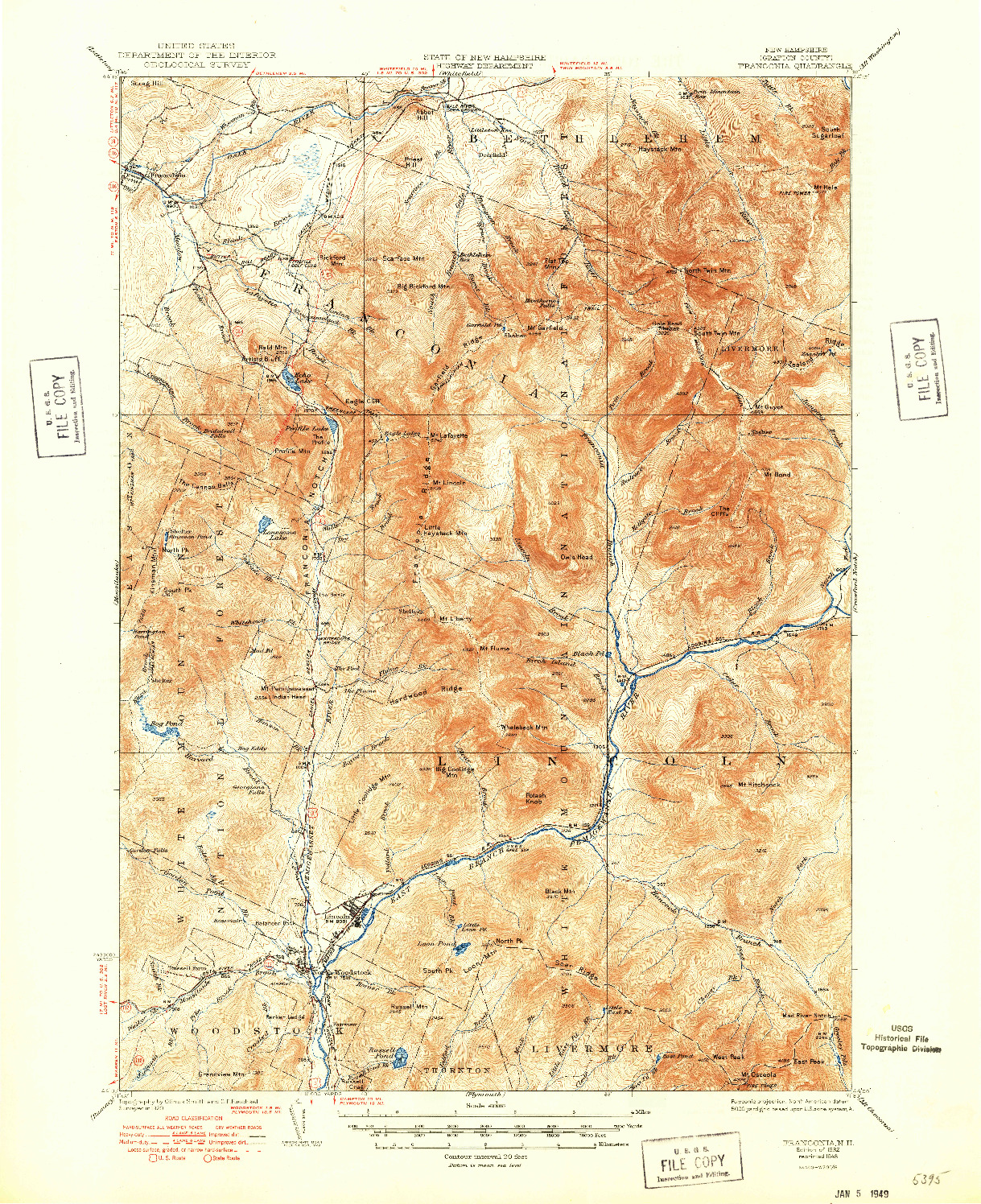 USGS 1:62500-SCALE QUADRANGLE FOR FRANCONIA, NH 1932