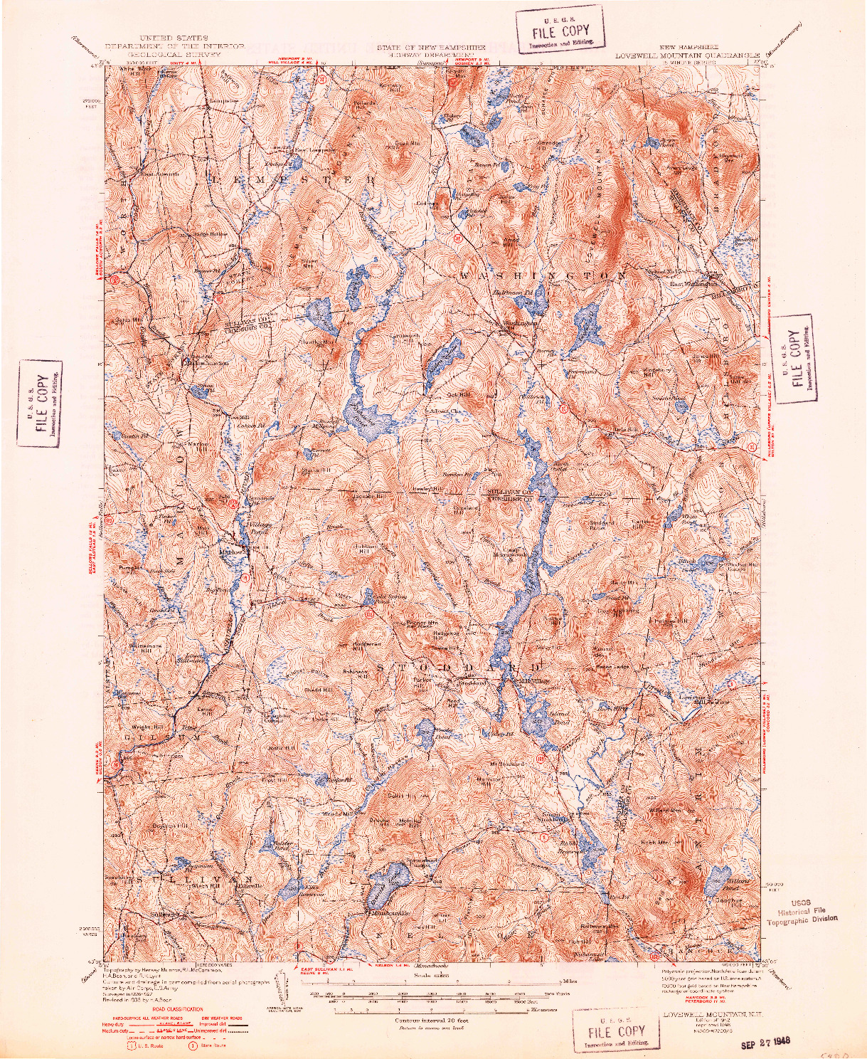 USGS 1:62500-SCALE QUADRANGLE FOR LOVEWELL MOUNTAIN, NH 1942