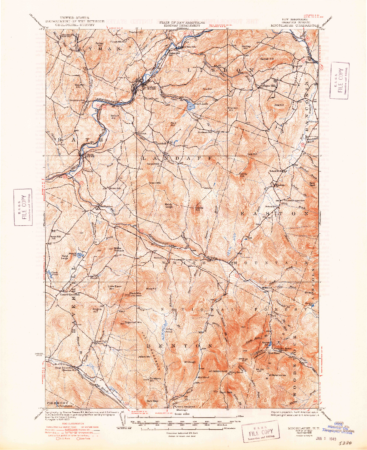 USGS 1:62500-SCALE QUADRANGLE FOR MOOSILAUKE, NH 1932
