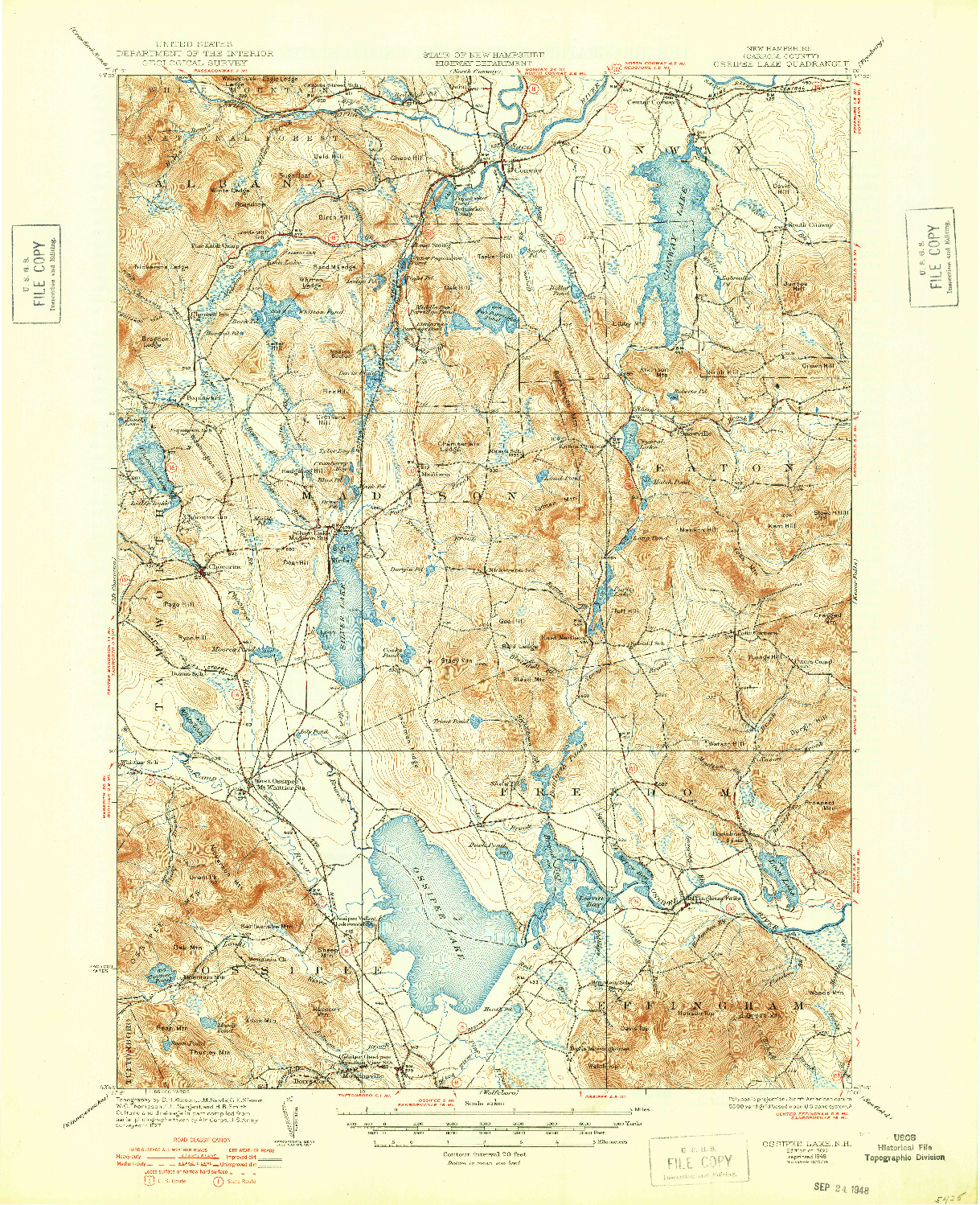 USGS 1:62500-SCALE QUADRANGLE FOR OSSIPEE LAKE, NH 1930