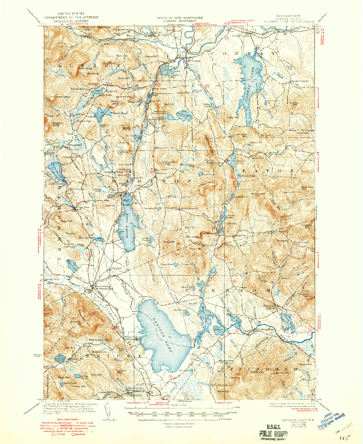 USGS 1:62500-SCALE QUADRANGLE FOR OSSIPEE LAKE, NH 1930