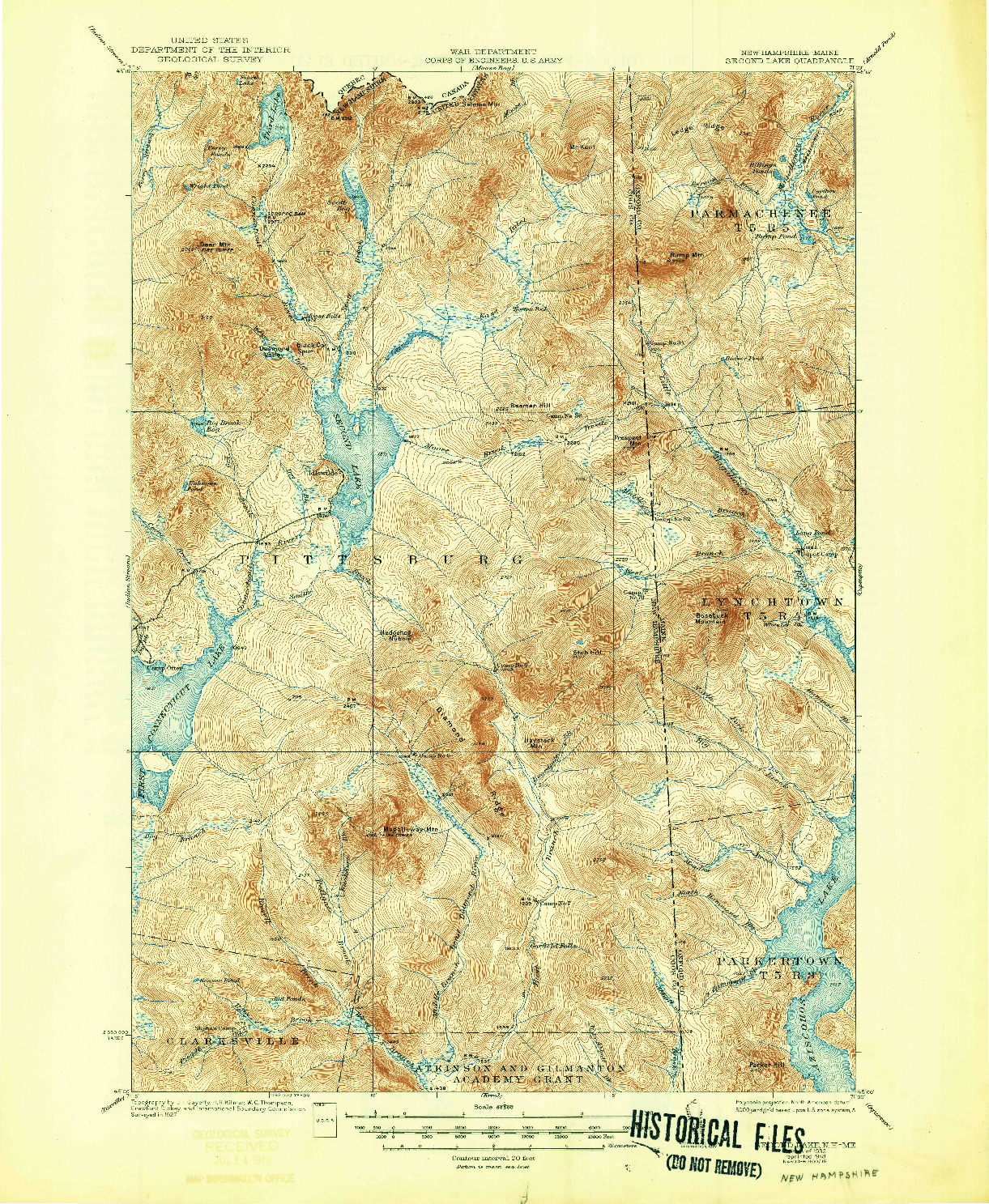 USGS 1:62500-SCALE QUADRANGLE FOR SECOND LAKE, NH 1932