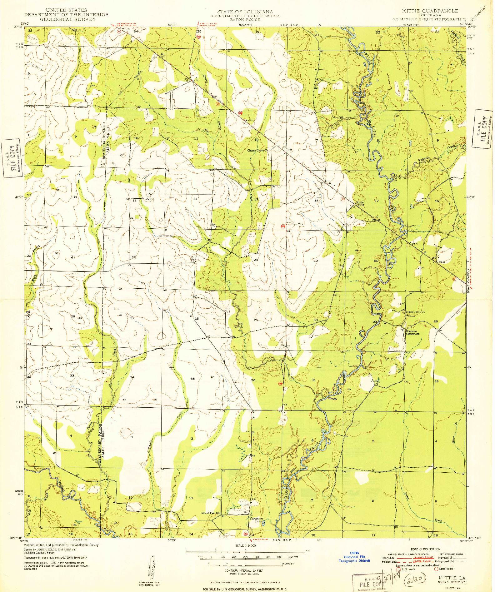 USGS 1:24000-SCALE QUADRANGLE FOR MITTIE, LA 1948