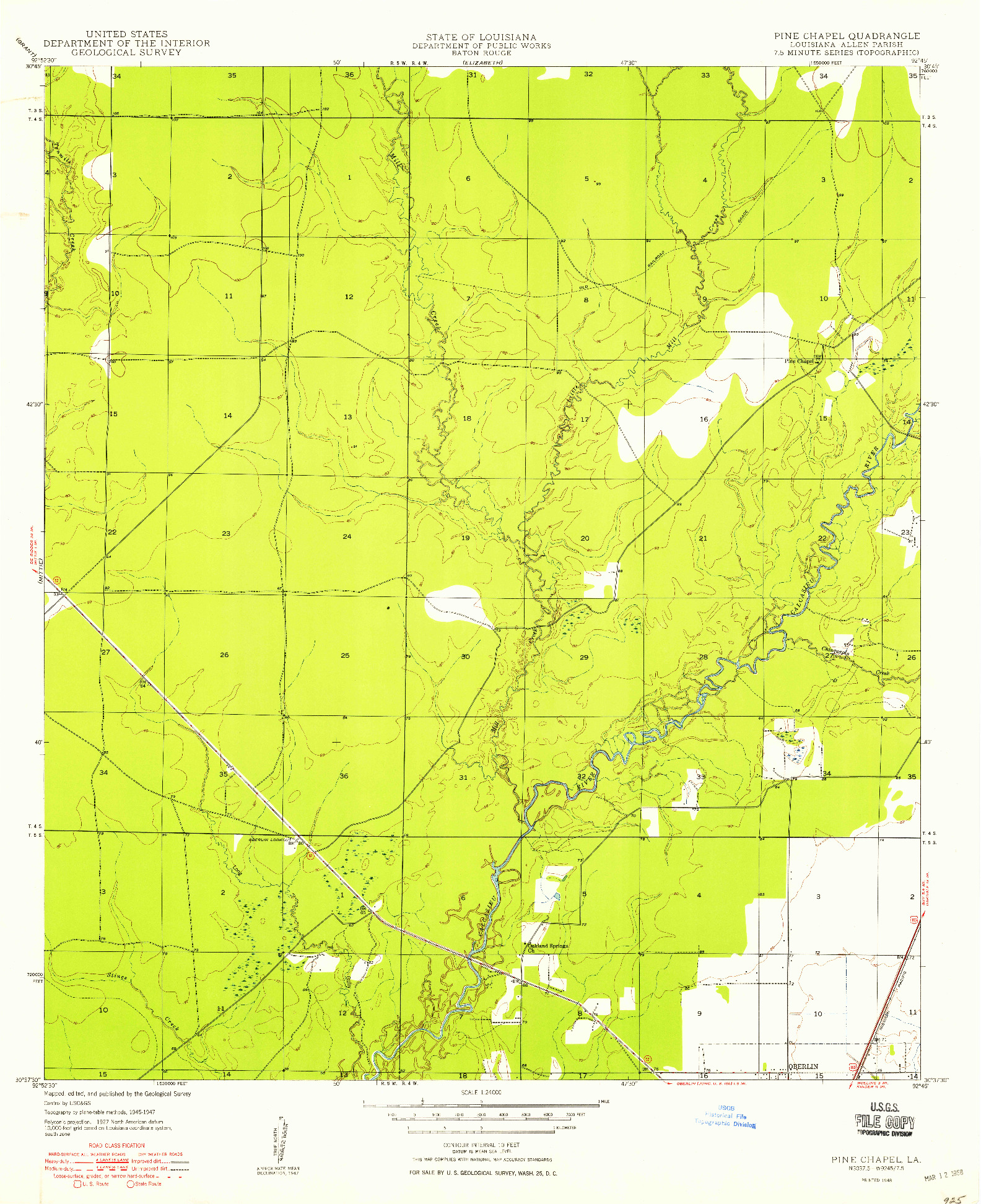 USGS 1:24000-SCALE QUADRANGLE FOR PINE CHAPEL, LA 1948