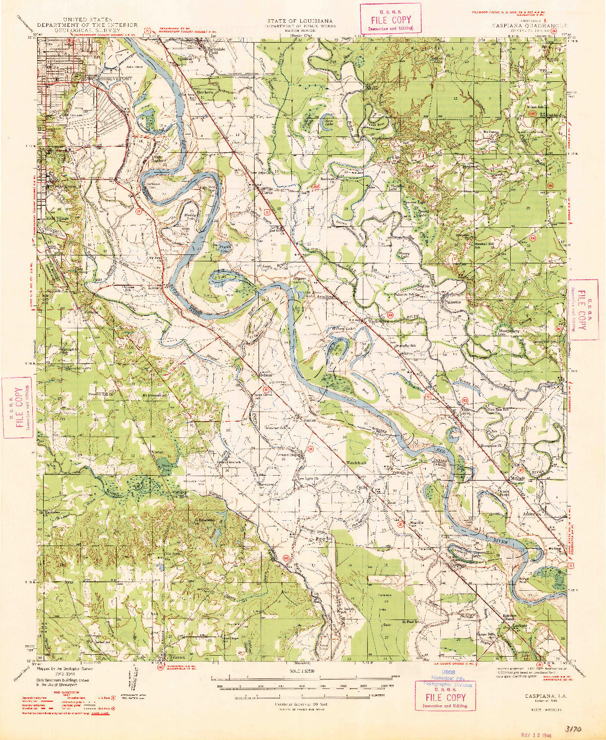 USGS 1:62500-SCALE QUADRANGLE FOR CASPIANA, LA 1948