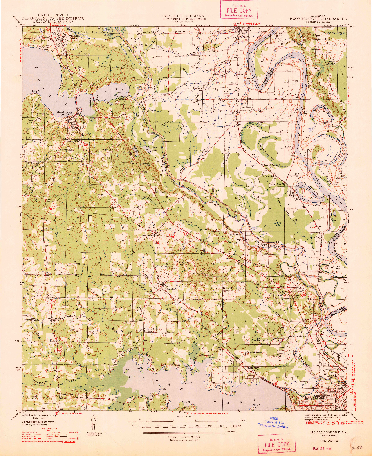 USGS 1:62500-SCALE QUADRANGLE FOR MOORINGSPORT, LA 1948