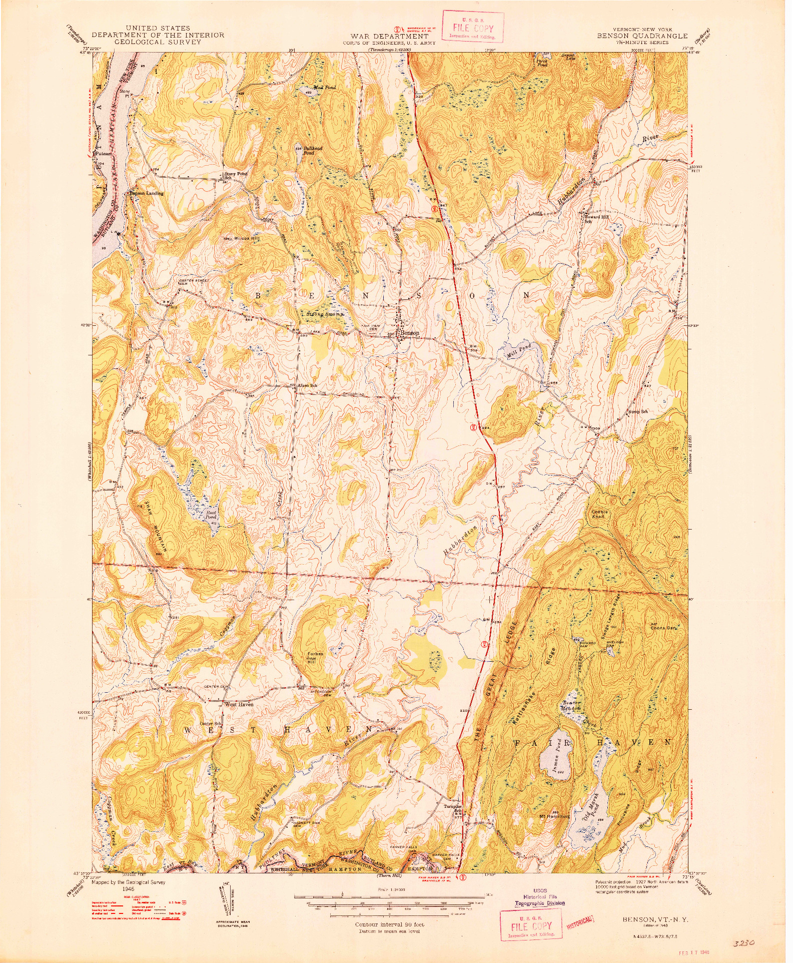 USGS 1:24000-SCALE QUADRANGLE FOR BENSON, VT 1948