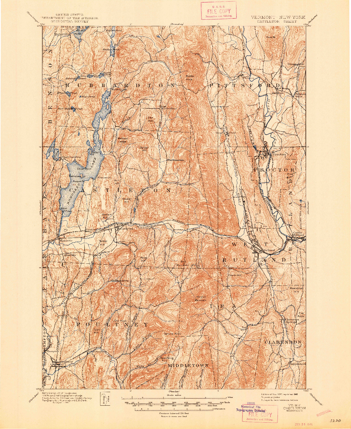 USGS 1:62500-SCALE QUADRANGLE FOR CASTLETON, VT 1897