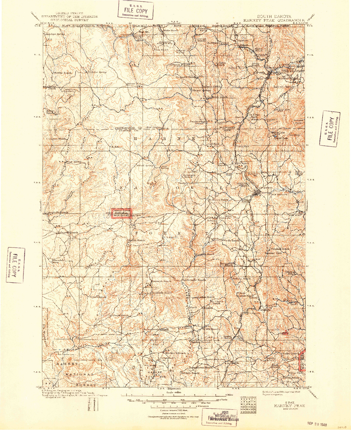 USGS 1:125000-SCALE QUADRANGLE FOR HARNEY PEAK, SD 1901