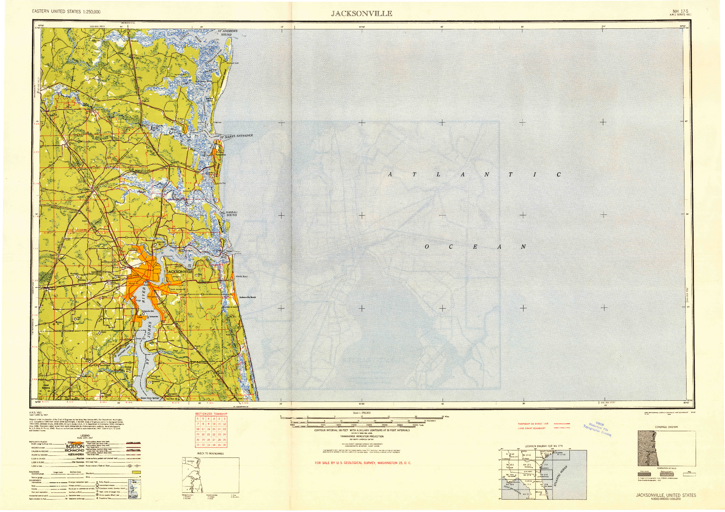USGS 1:250000-SCALE QUADRANGLE FOR JACKSONVILLE, FL 1948