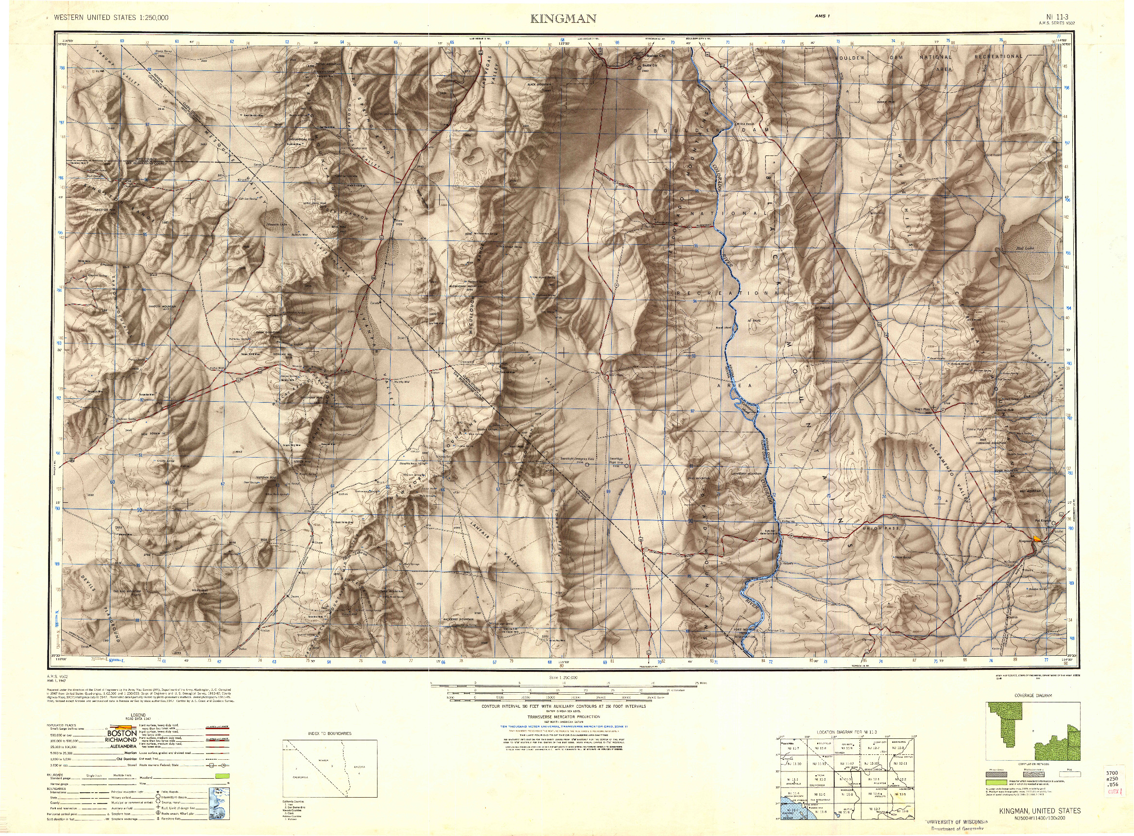 USGS 1:250000-SCALE QUADRANGLE FOR KINGMAN, AZ 1947