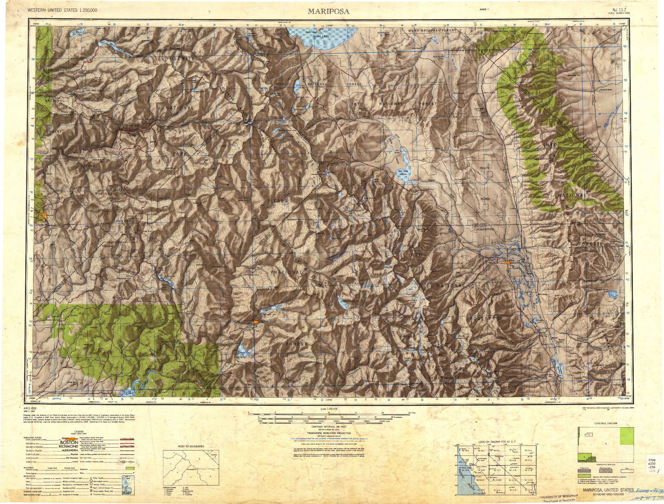 USGS 1:250000-SCALE QUADRANGLE FOR MARIPOSA, CA 1947